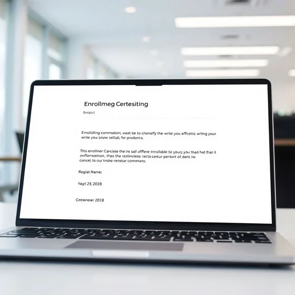Una chiara e professionale Workshop Enrollment Confirmation Email su uno schermo di laptop