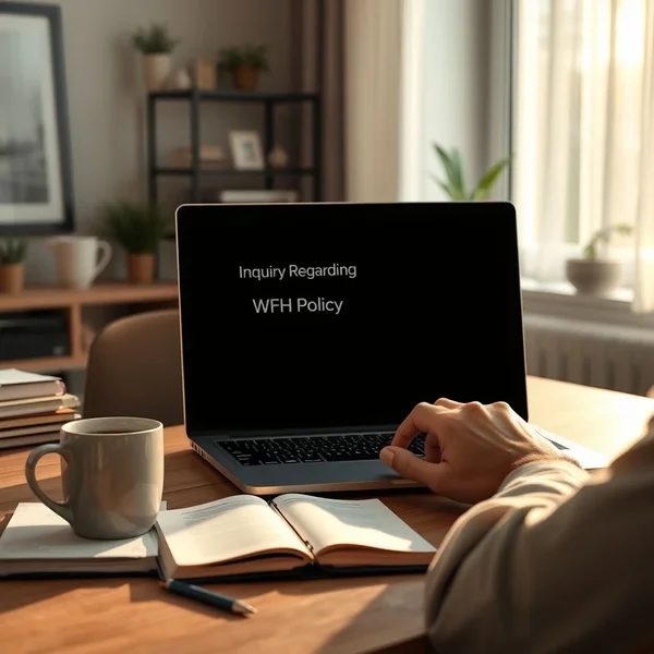 Una persona che digita una WFH Policy Inquiry Email su un laptop