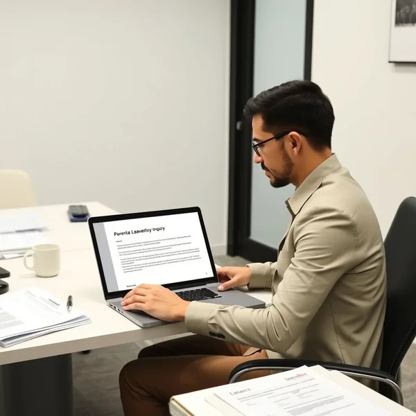A person writing a Parental Leave Policy Inquiry Email on their computer