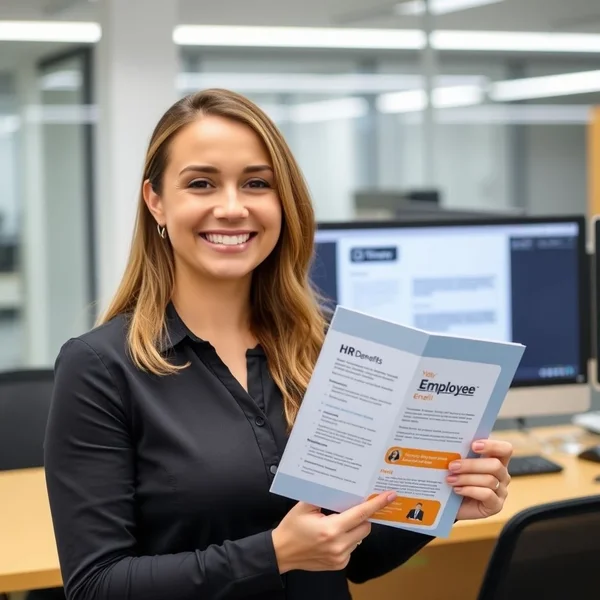 A person looking at a benefits document while writing a Benefits Inquiry Email