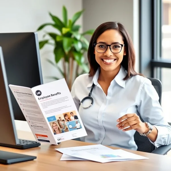 A person looking at a benefits document while writing a Benefits Inquiry Email