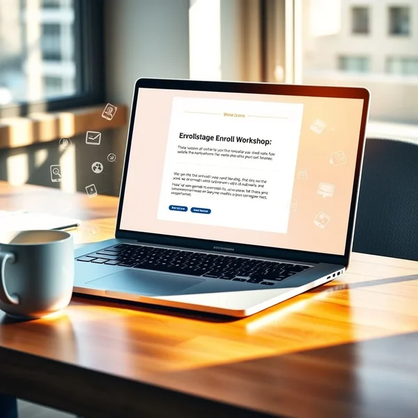 A clear and professional Workshop Enrollment Confirmation Email on a laptop screen