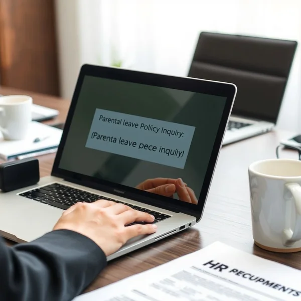 A person writing a Parental Leave Policy Inquiry Email on their computer