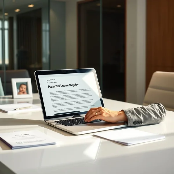 A person writing a Parental Leave Policy Inquiry Email on their computer