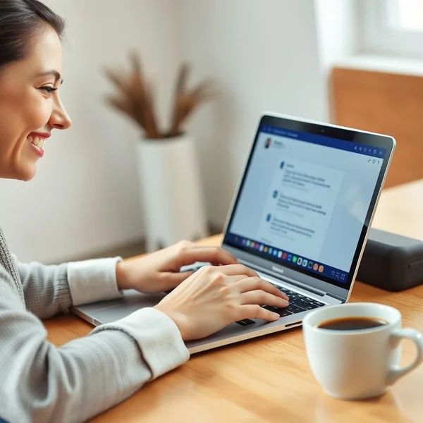 Uma pessoa escrevendo um Email de Indicação de Funcionário profissional em um laptop