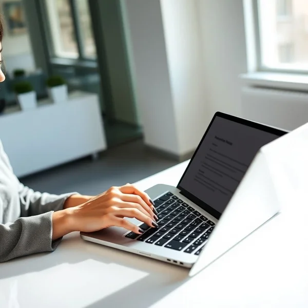 A professional writing a Personal Information Update Email on a laptop