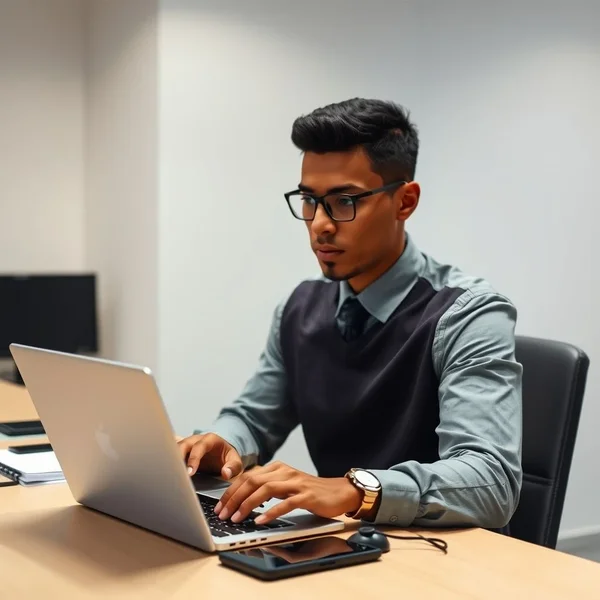 Uma pessoa escrevendo cuidadosamente um Workplace Grievance Report Email em um laptop