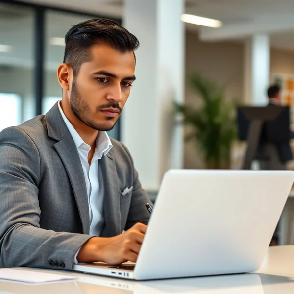 A person carefully writing a Workplace Grievance Report Email on a laptop