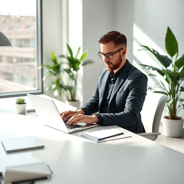 Una persona profesional escribiendo un correo electrónico de Personal Information Update en una laptop