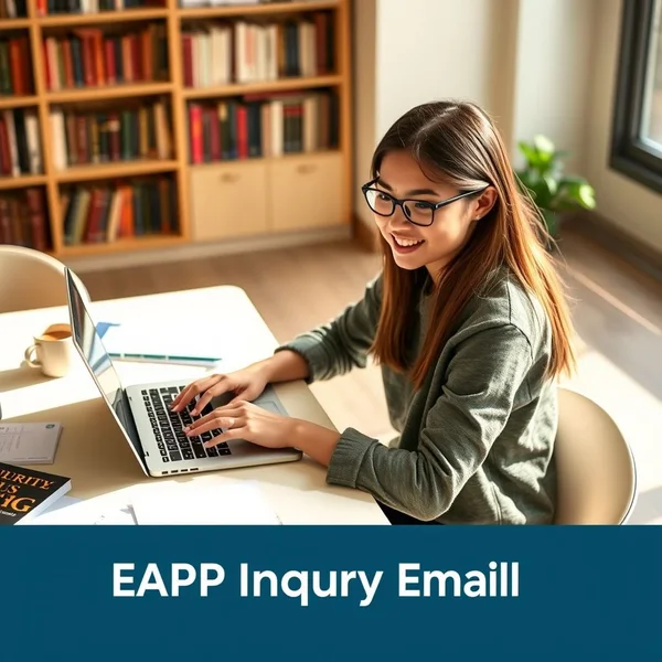 A student writing an EAP Inquiry Email on a laptop