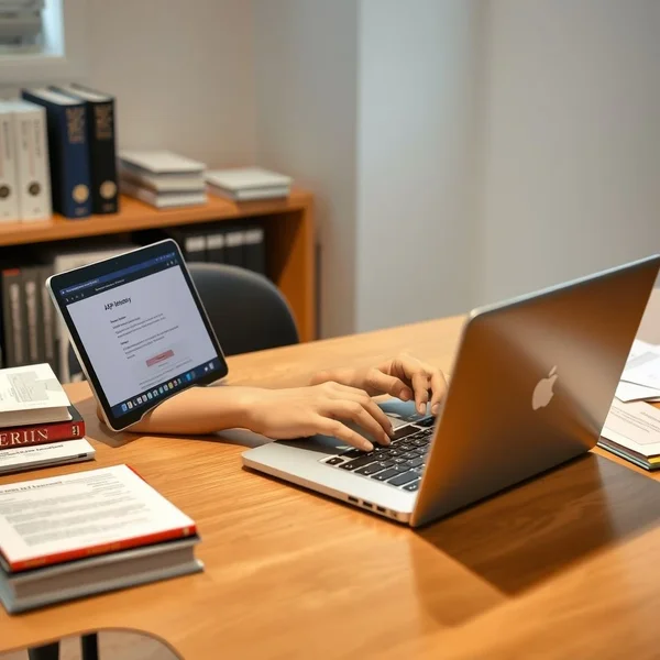 A student writing an EAP Inquiry Email on a laptop