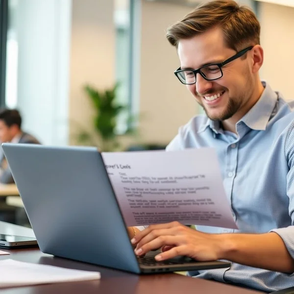 A person writing a professional Employee Referral Email on a laptop