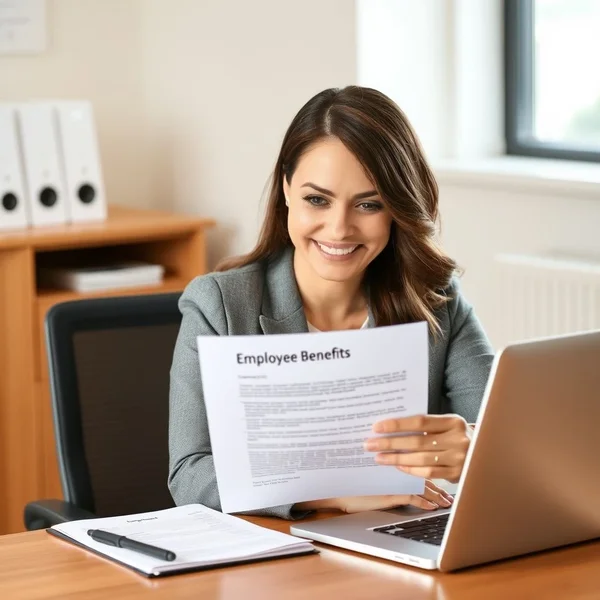 A person looking at a benefits document while writing a Benefits Inquiry Email