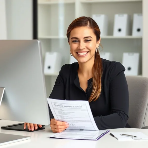 A person looking at a benefits document while writing a Benefits Inquiry Email