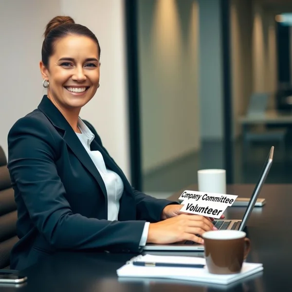 A person writing a Company Committee Volunteer Email on a laptop