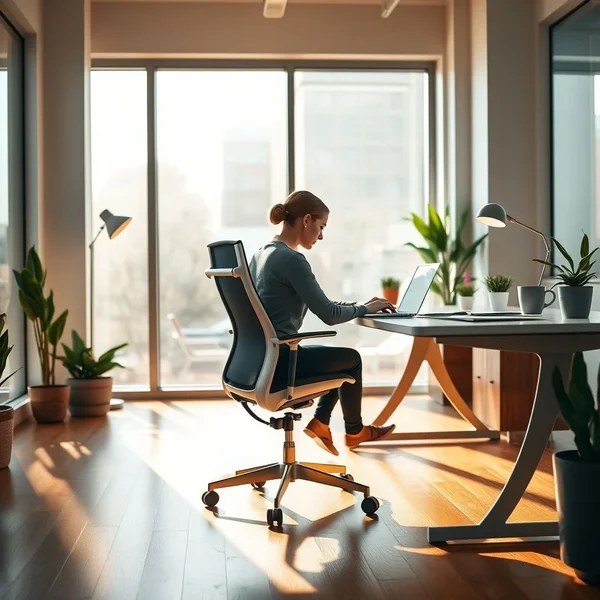 An office worker using an ergonomic chair, illustrating the purpose of an Ergonomic Assessment Request Email