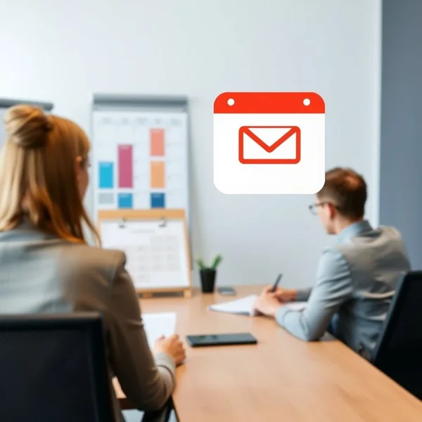 Een afbeelding met een kalender en een e-mailpictogram, die een Exit Interview Scheduling Email symboliseren