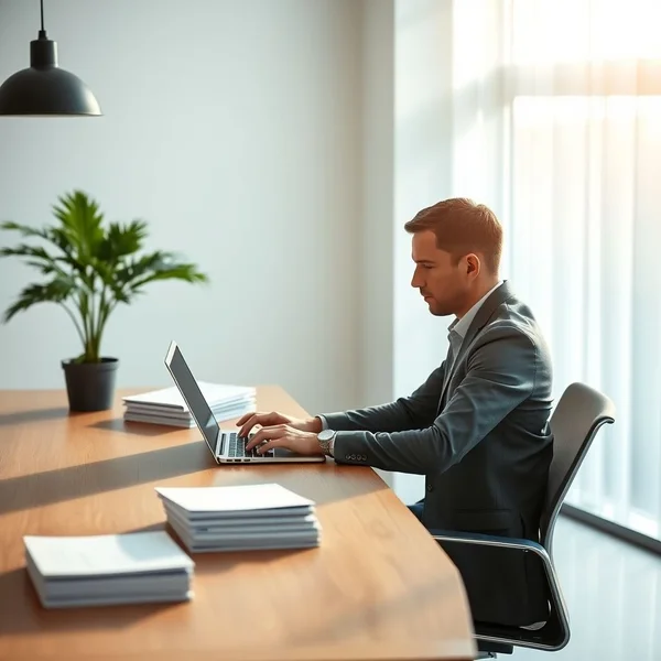 A professional writing a Personal Information Update Email on a laptop