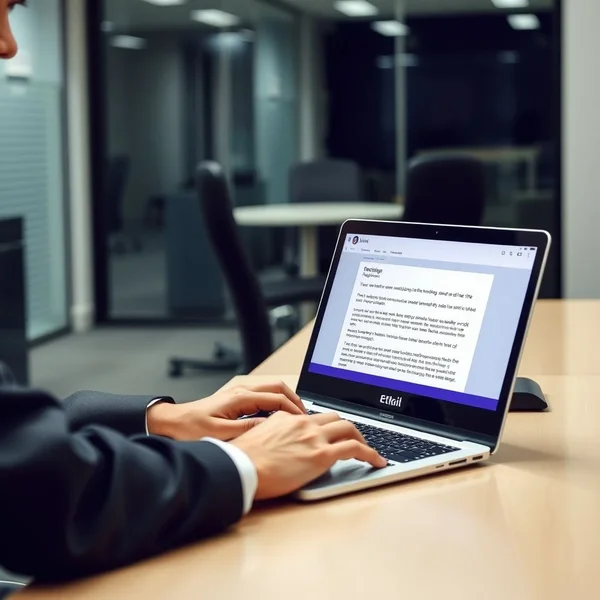 Image of a professional Resignation Email being written on a laptop