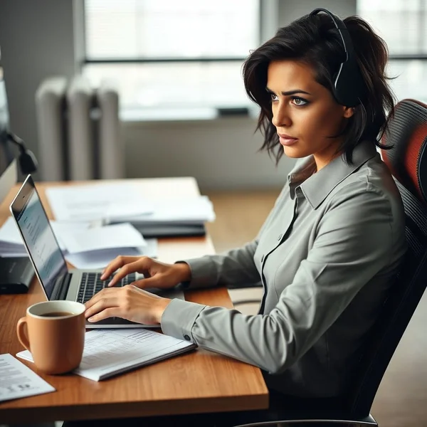 Een persoon die zorgvuldig een Workplace Grievance Report Email schrijft op een laptop