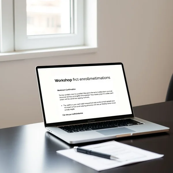 Een duidelijke en professionele Workshop Enrollment Confirmation Email op een laptopscherm