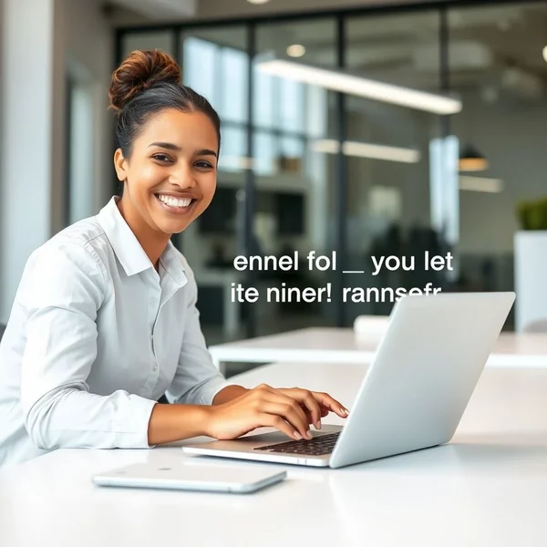 A professional writing an Internal Transfer Acceptance Email on a laptop