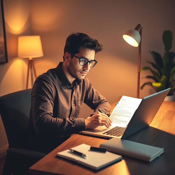 A professional writing a Personal Information Update Email on a laptop
