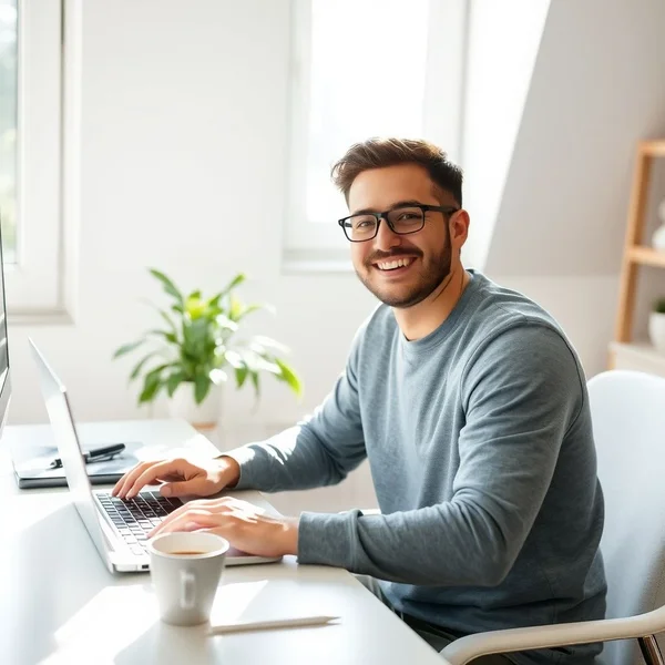 A person typing a WFH Policy Inquiry Email on a laptop