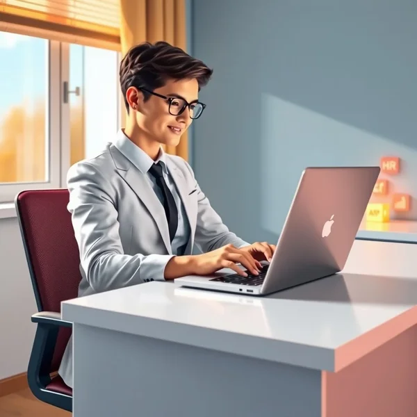 A professional writing a Personal Information Update Email on a laptop