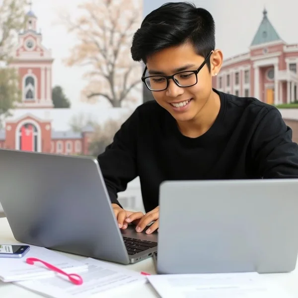 A student writing an EAP Inquiry Email on a laptop