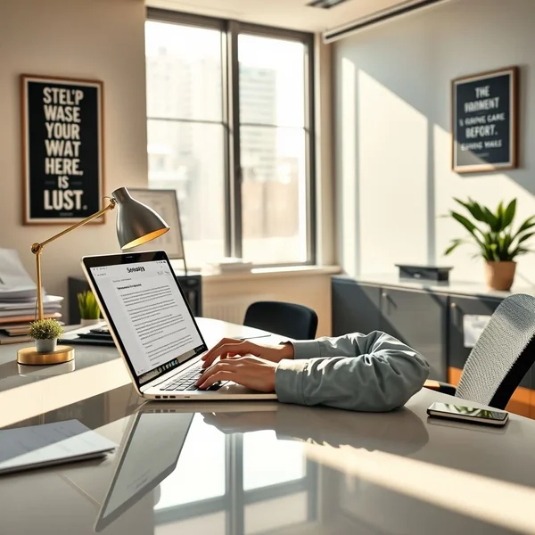 A person carefully writing a Workplace Grievance Report Email on a laptop