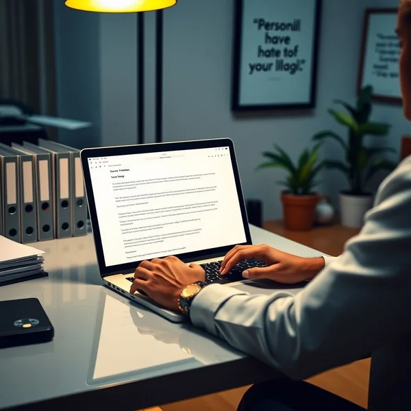 A professional writing a Personal Information Update Email on a laptop