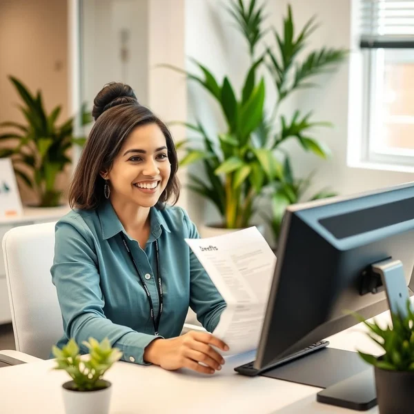 A person looking at a benefits document while writing a Benefits Inquiry Email