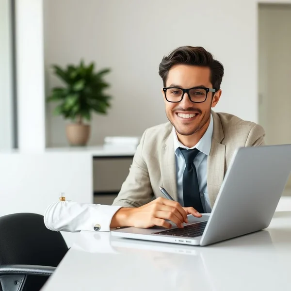 A professional writing an Internal Transfer Acceptance Email on a laptop