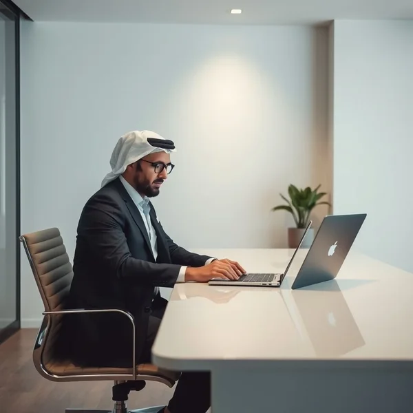 A person typing a WFH Policy Inquiry Email on a laptop