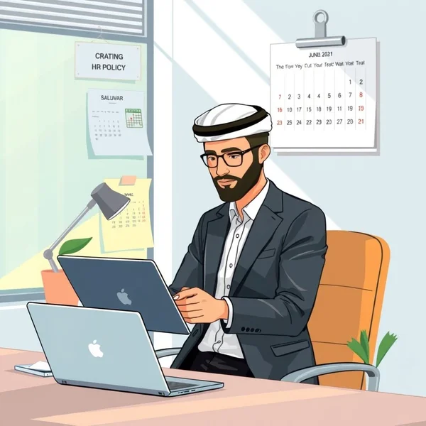 شخص يكتب بريدًا إلكترونيًا للاستفسار عن سياسة إجازة الوالدين على جهاز الكمبيوتر الخاص به