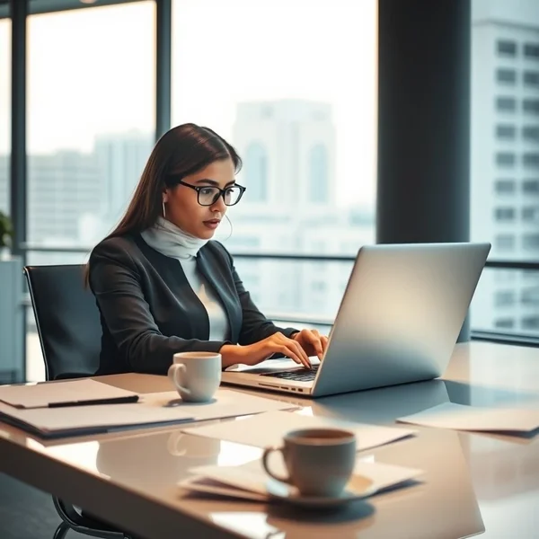 A professional writing a Personal Information Update Email on a laptop