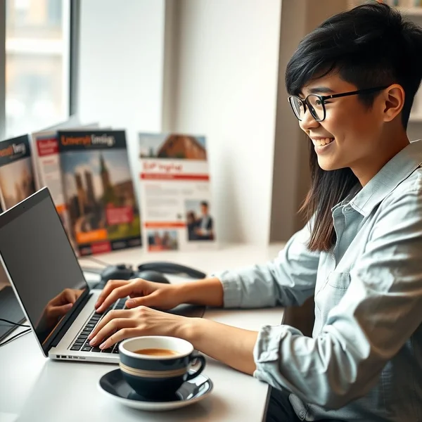 A student writing an EAP Inquiry Email on a laptop