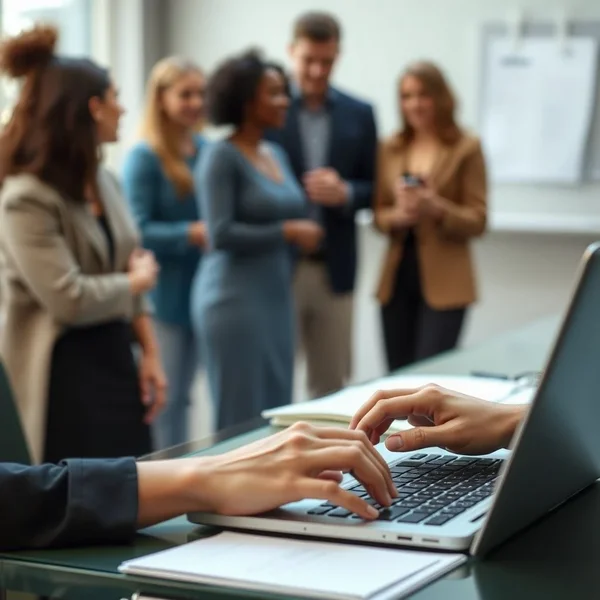 A person writing a professional Employee Referral Email on a laptop