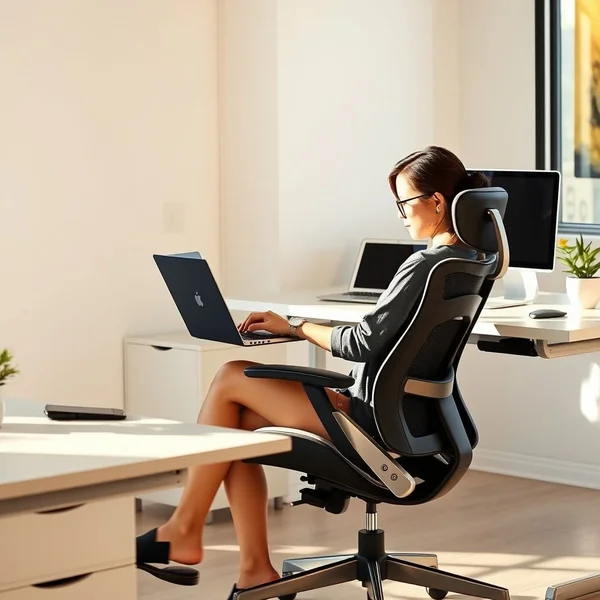 An office worker using an ergonomic chair, illustrating the purpose of an Ergonomic Assessment Request Email