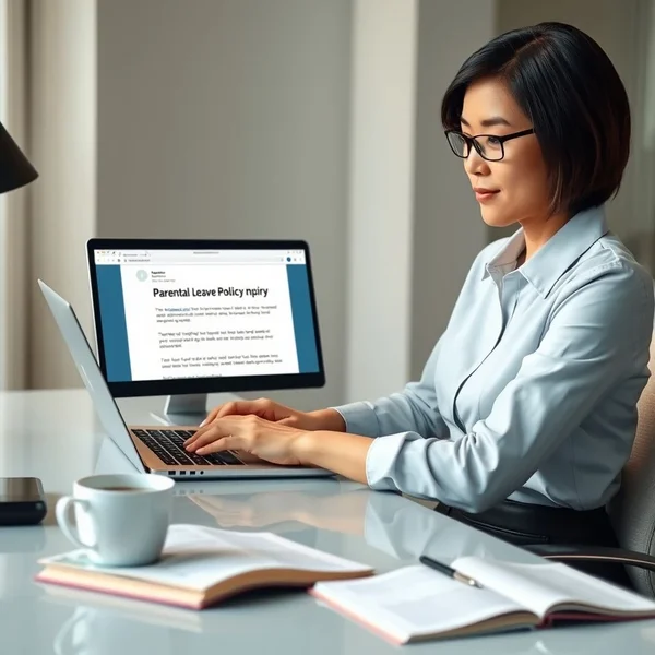 A person writing a Parental Leave Policy Inquiry Email on their computer