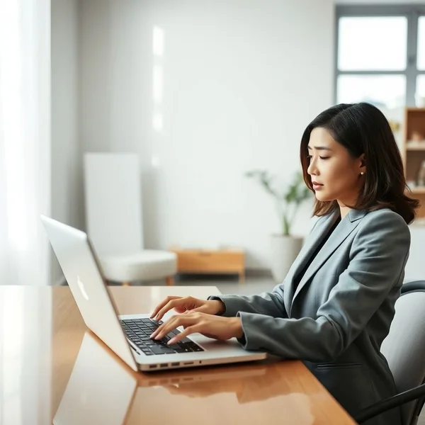 A person typing a WFH Policy Inquiry Email on a laptop