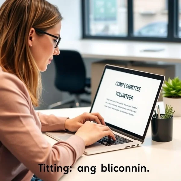 A person writing a Company Committee Volunteer Email on a laptop