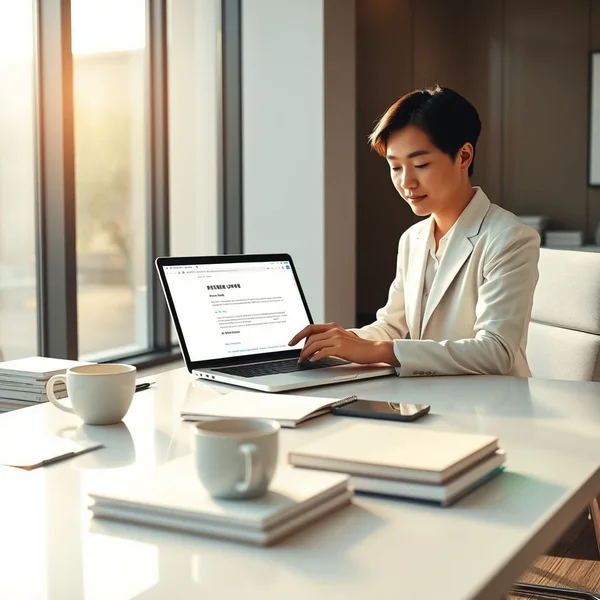 A professional writing a Personal Information Update Email on a laptop