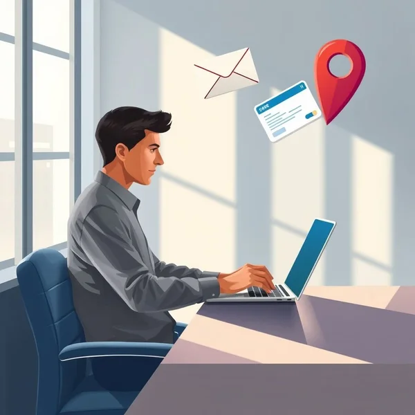 A professional writing a Personal Information Update Email on a laptop