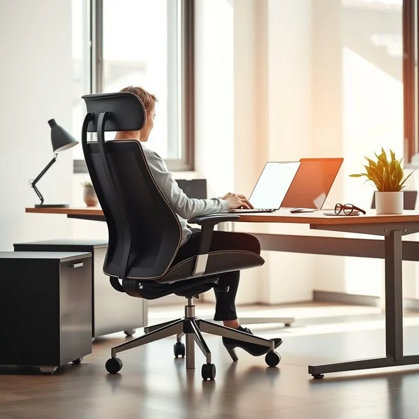 An office worker using an ergonomic chair, illustrating the purpose of an Ergonomic Assessment Request Email