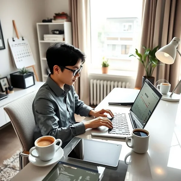 A person typing a WFH Policy Inquiry Email on a laptop