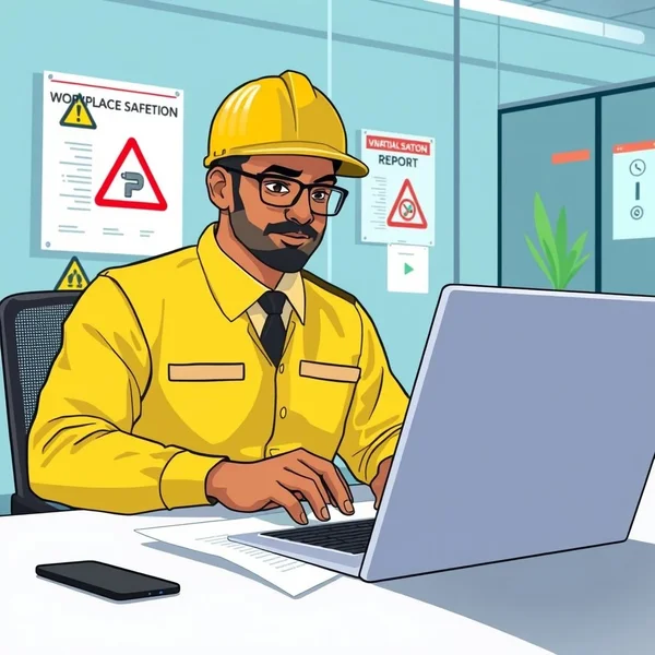Imagen de una persona escribiendo un Unsafe Condition Report Email en una computadora