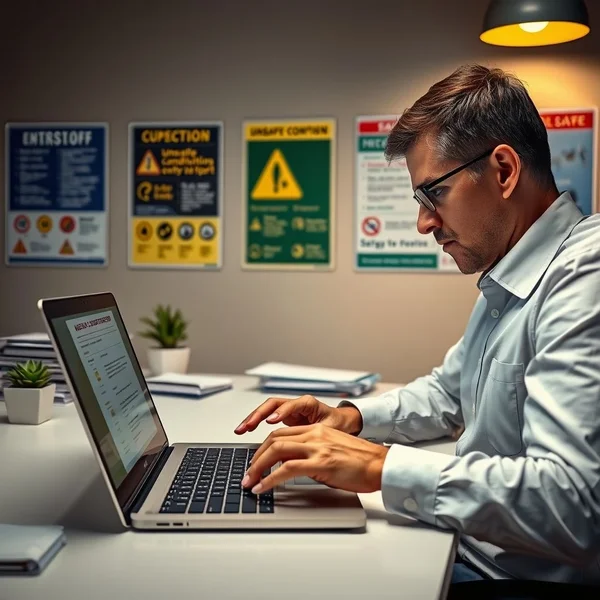 Image of a person writing an Unsafe Condition Report Email on a computer