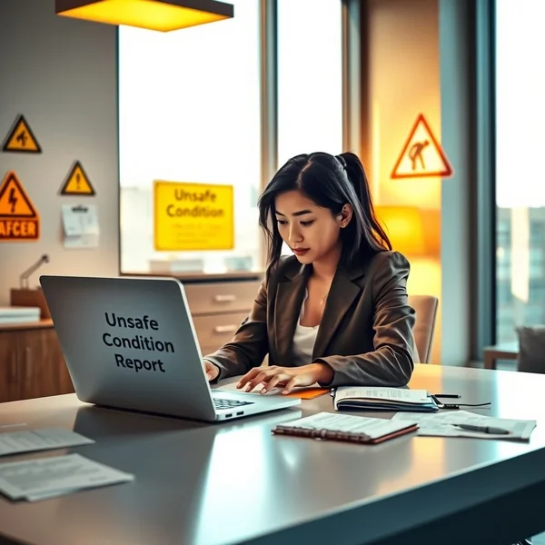 Image of a person writing an Unsafe Condition Report Email on a computer